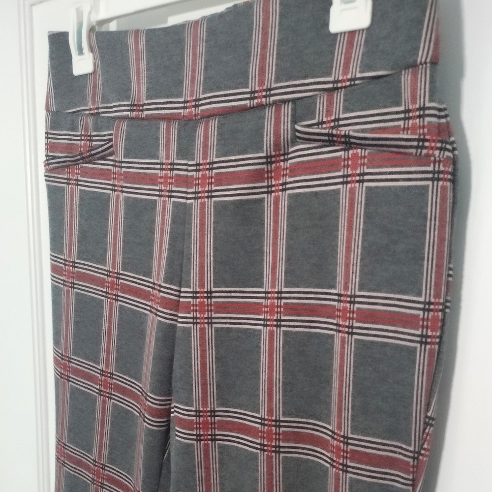 Gray and Red Plaid Stretch Pants